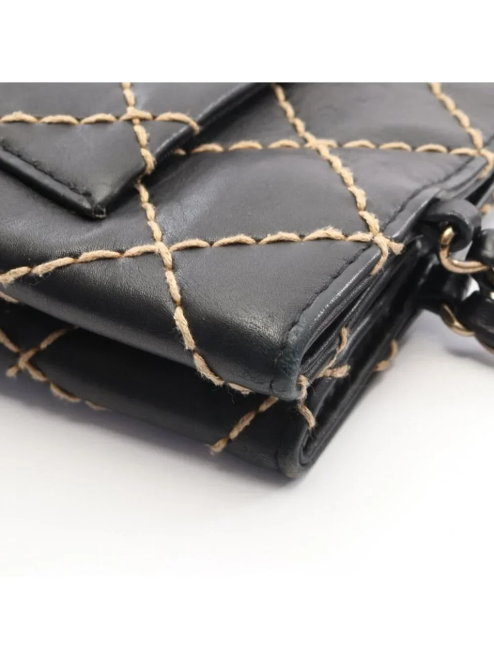Chanel Shoulder Bag Wild Stitch Black Leather Chain